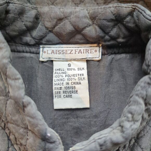 Vintage Laissez Faire Quilted Barn Chore Jacket Womens Small Black Silk Pockets - Picture 7 of 8